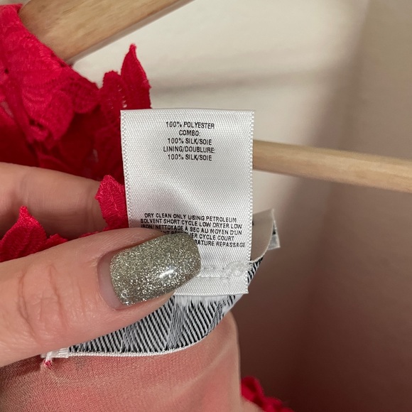 OSCAR DE LA RENTA Floral guipure lace midi dress red silk-chiffon size 12 - Picture 14 of 16